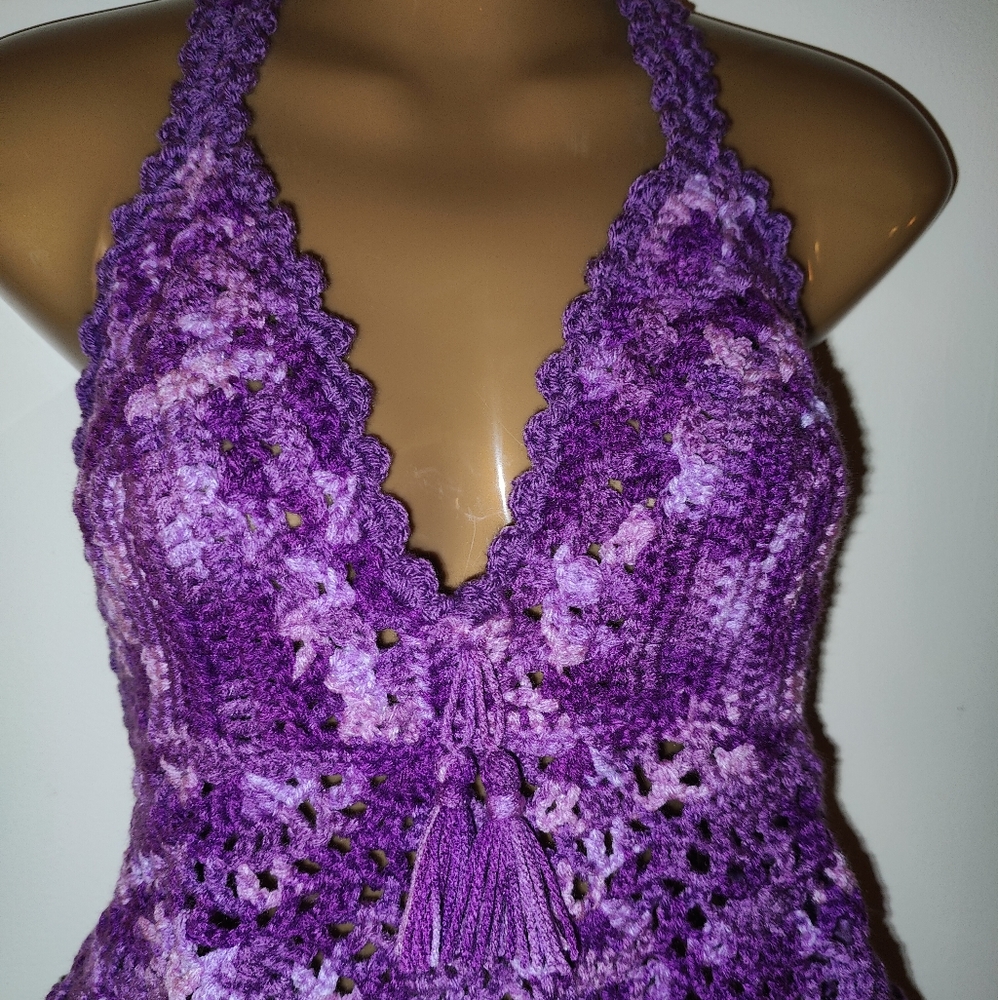 Hand Crochet Boho Festival Halter Boho Bodice Top - Picture 5 of 8